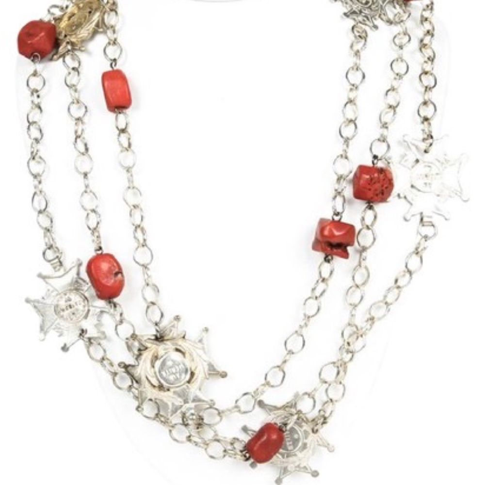 Silver & Coral Al Merito Medallion Necklace